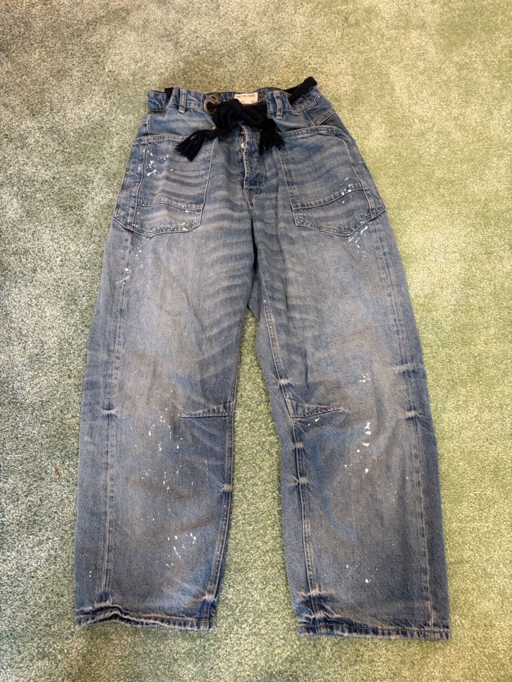 We The Free Light Blue Wide-Leg Jeans with Black Tie Belt